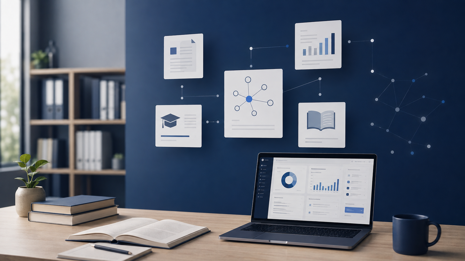 The KIE workspace: a board of connected concepts alongside source material and draft questions